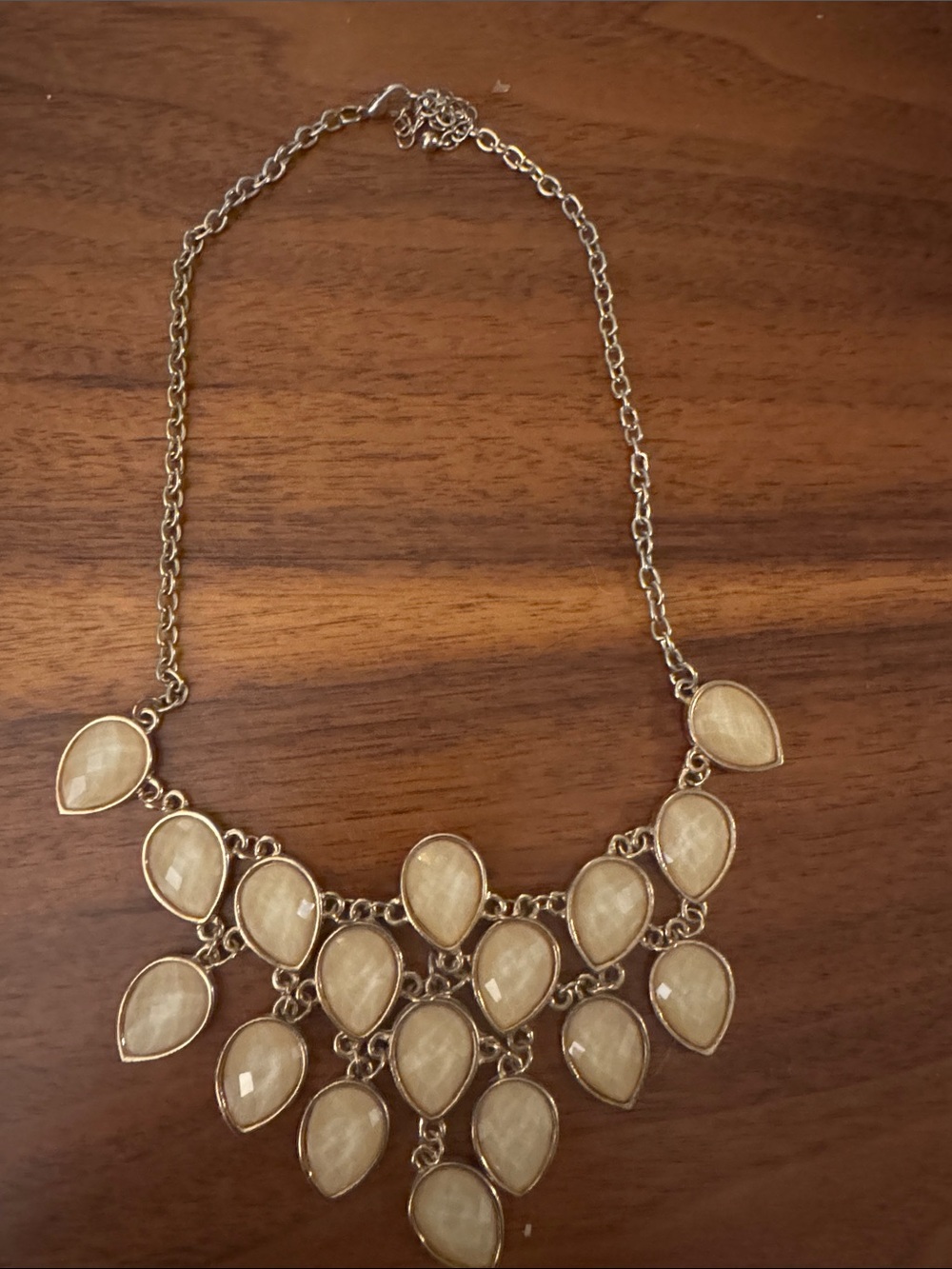 Gold-Tone Cream Teardrop bib vintage Statement Necklace